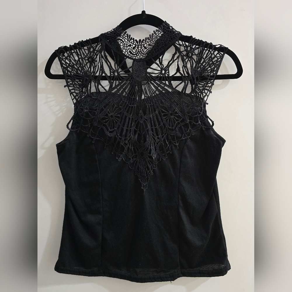 Elegant Black Lace Halter Top